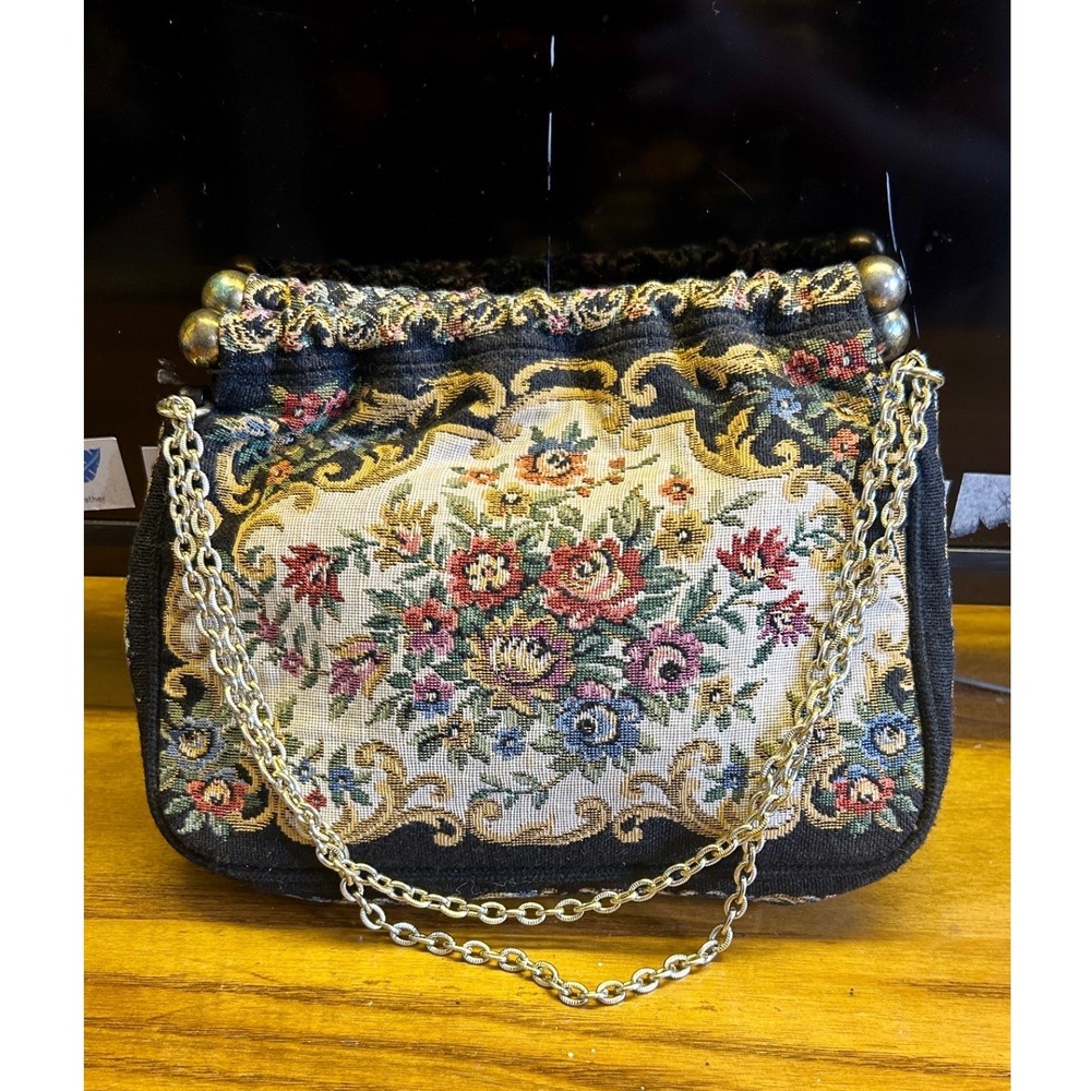 Tapestry Vintage Walborg Petit Point Purse Made in Hong Kong Clutch Shoulder Bag